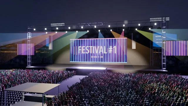 La cámara cruza el concierto y llega al monitor de control FOH