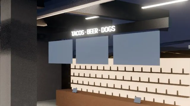 Vista amplia de la tienda de merch