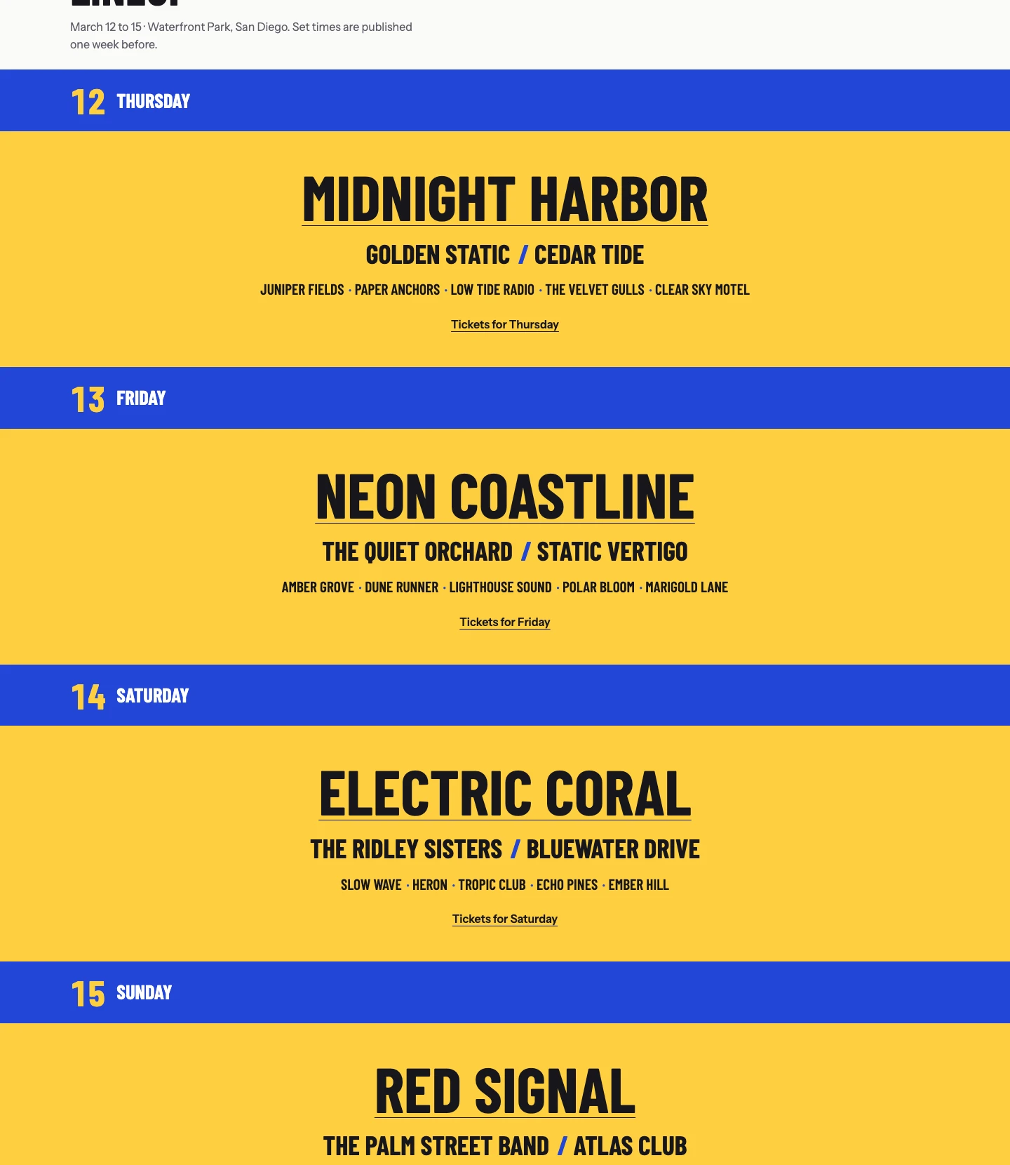 Festival Days — lineup