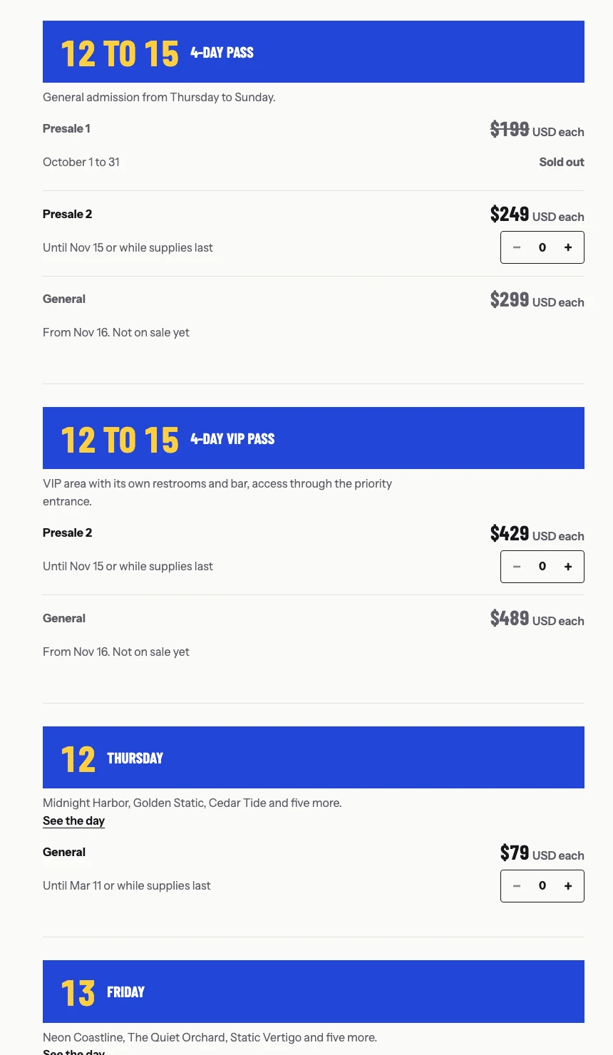 Festival Days — tickets